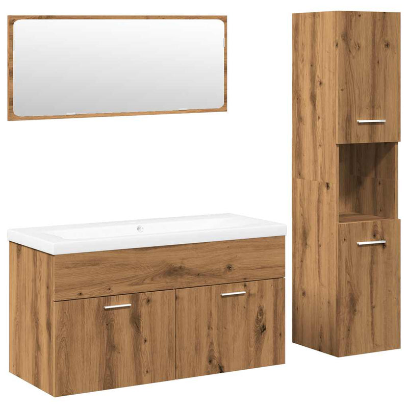 Set mobilier de baie, 4 piese, stejar artizanal, lemn prelucrat