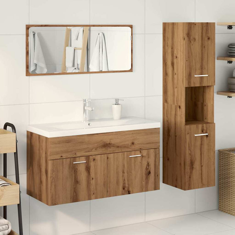 Set mobilier de baie, 4 piese, stejar artizanal, lemn prelucrat