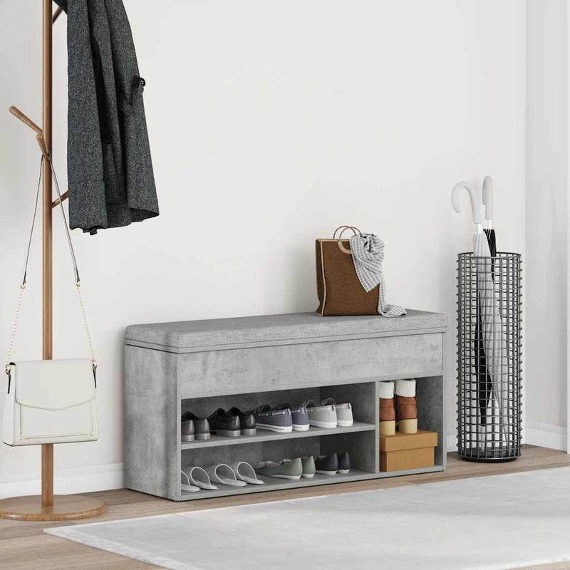 Bancheta pantofar, gri beton, 102x30,5x45 cm, lemn prelucrat