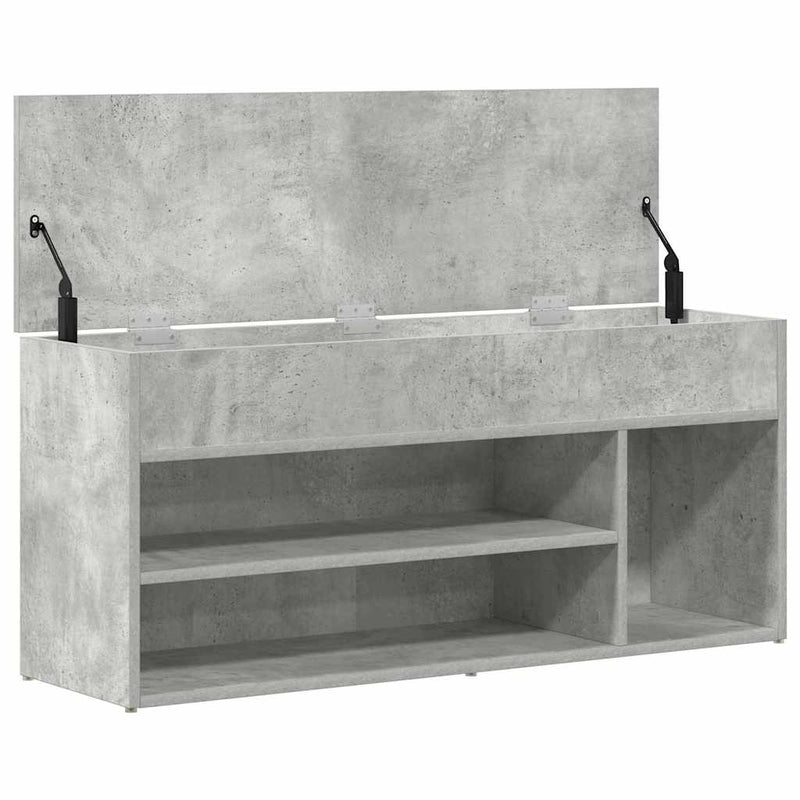 Bancheta pantofar, gri beton, 102x30,5x45 cm, lemn prelucrat