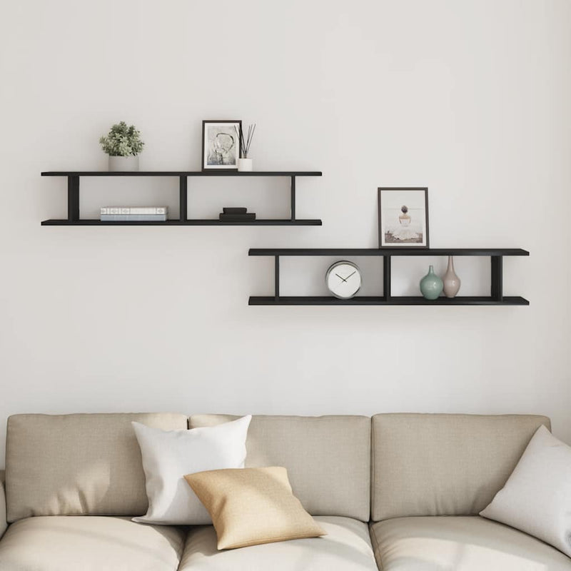 Rafturi de perete 2 buc Stejar negru 105x18x2 cm Lemn prelucrat