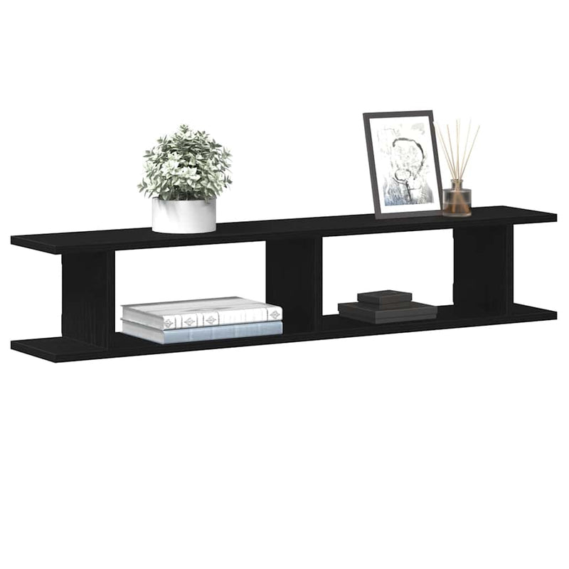 Rafturi de perete 2 buc Stejar negru 105x18x2 cm Lemn prelucrat