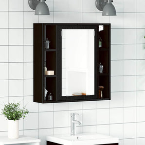 Dulap cu oglindă pentru baie, stejar negru, 60x16x60 cm, lemn stratificat