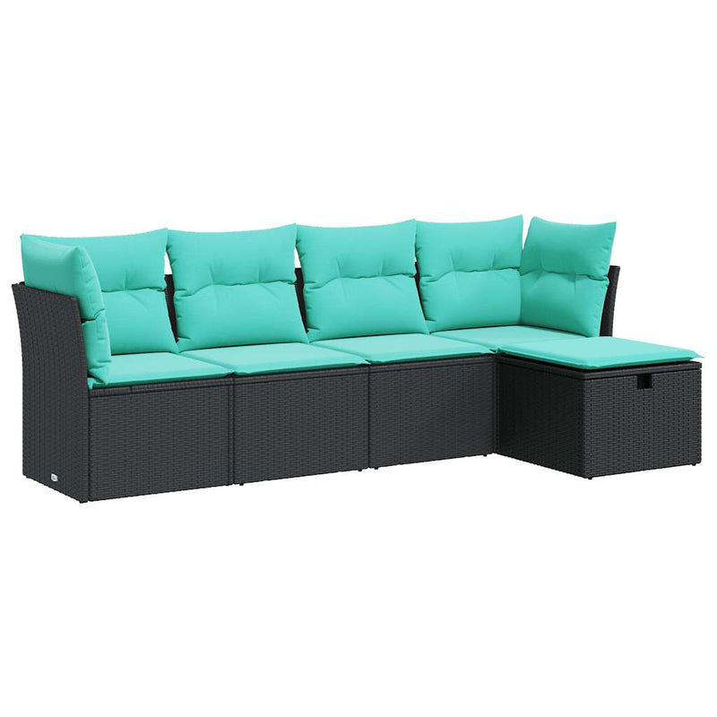 Set mobilier de grădină cu perne, 5 piese, negru, poliratan