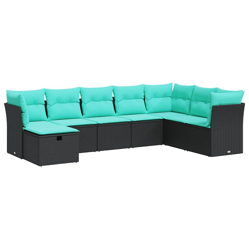 Set mobilier de grădină cu perne, 8 piese, negru, poliratan