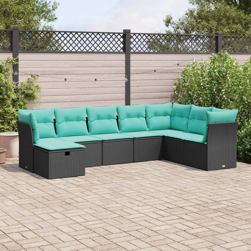 Set mobilier de grădină cu perne, 8 piese, negru, poliratan