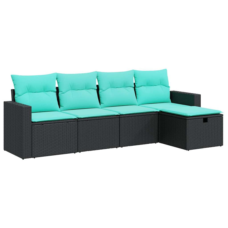 Set mobilier de grădină cu perne, 5 piese, negru, poliratan