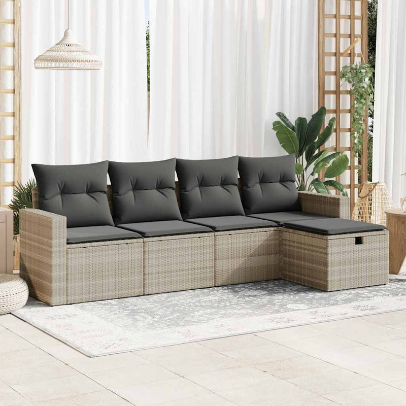 Set canapele de grădină cu perne, 5 piese gri deschis poliratan