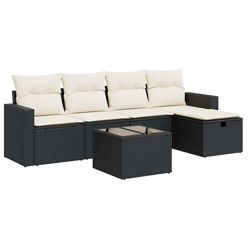 Set mobilier de grădină cu perne, 6 piese, negru, poliratan
