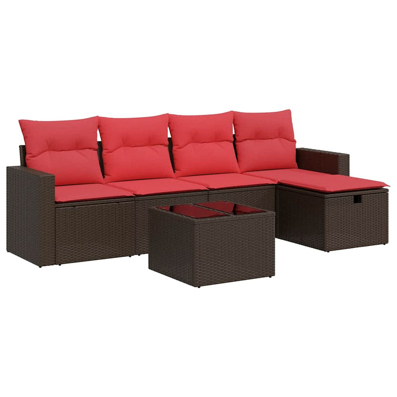 Set canapele de grădină cu perne, 6 piese, maro, poliratan