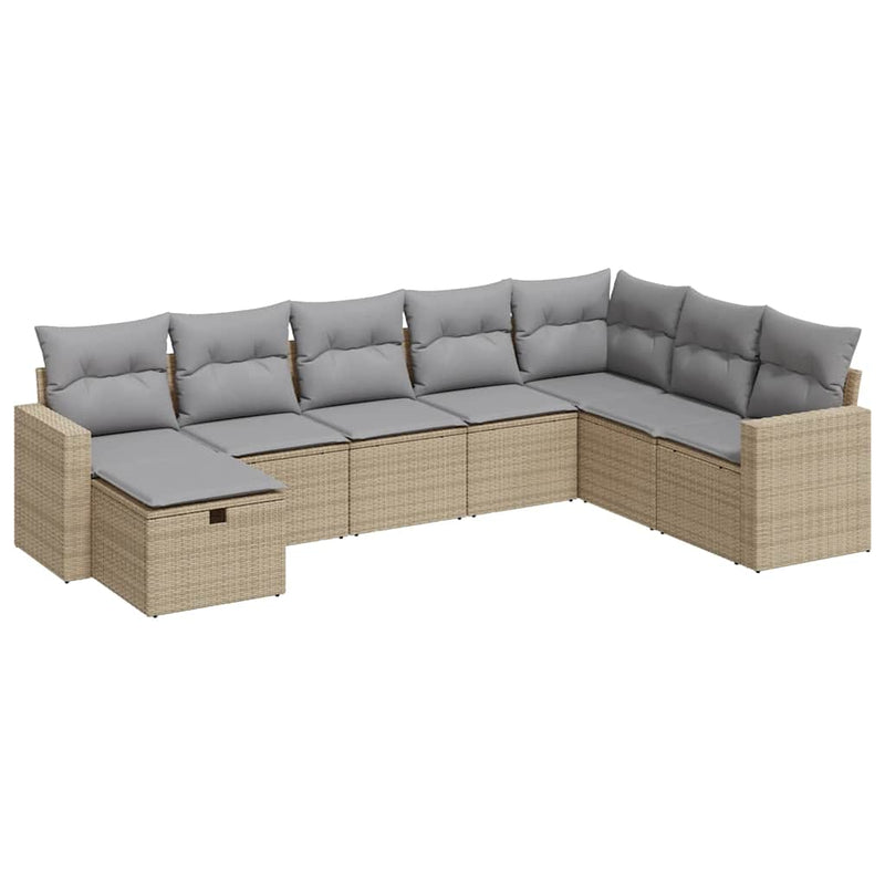 Set canapele de grădină, 8 piese, cu perne, bej, poliratan