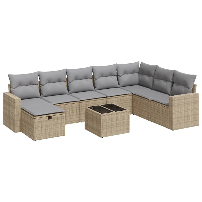 Set canapele de grădină, 9 piese, cu perne, bej, poliratan