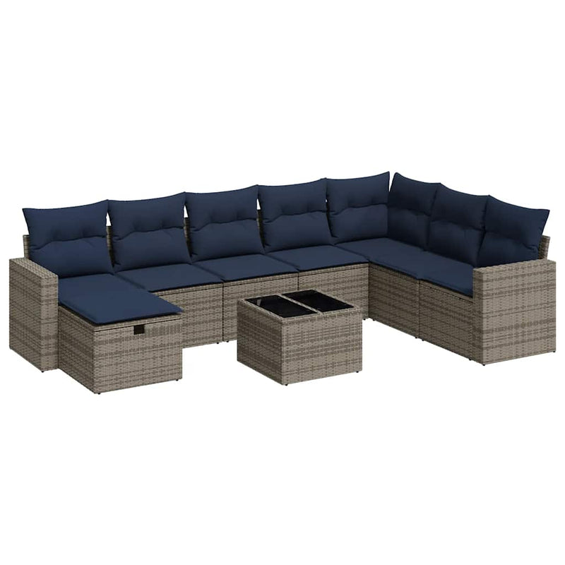 Set canapele de grădină, 9 piese, cu perne, gri, poliratan