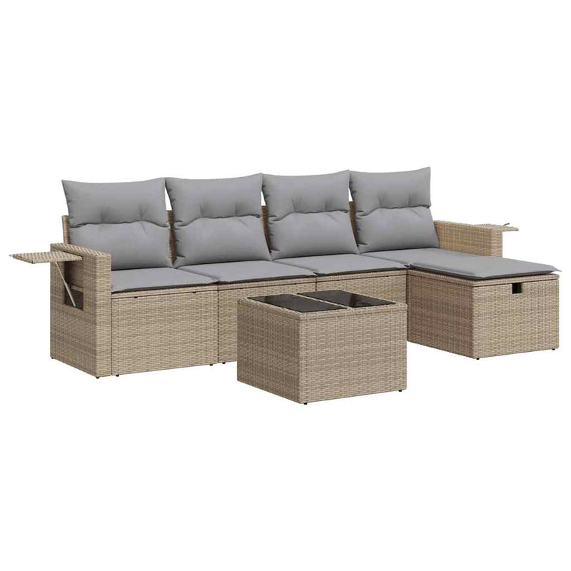 Set canapele de grădină cu perne, 6 piese, bej, poliratan