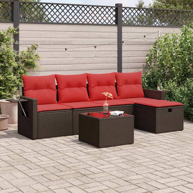 Set canapele de grădină cu perne, 6 piese, maro, poliratan