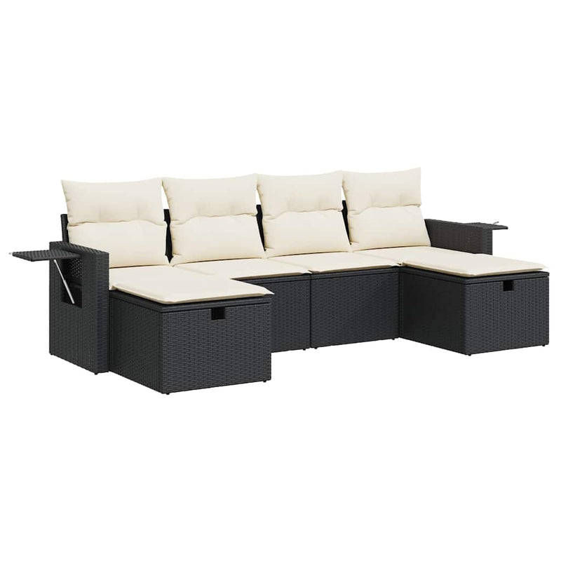 Set mobilier de grădină cu perne, 6 piese, negru, poliratan
