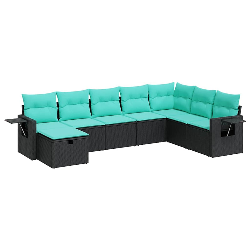 Set mobilier de grădină cu perne, 8 piese, negru, poliratan