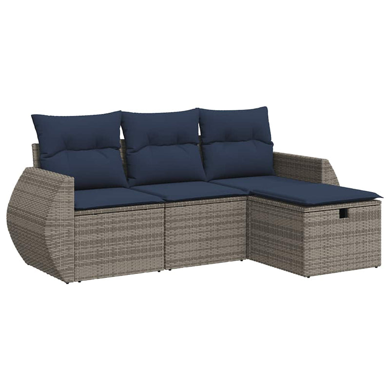 Set canapea de grădină cu perne, 4 piese, gri, poliratan