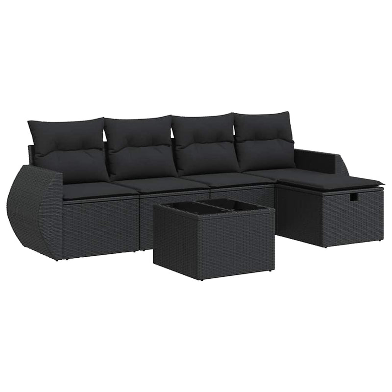 Set mobilier de grădină cu perne, 6 piese, negru, poliratan