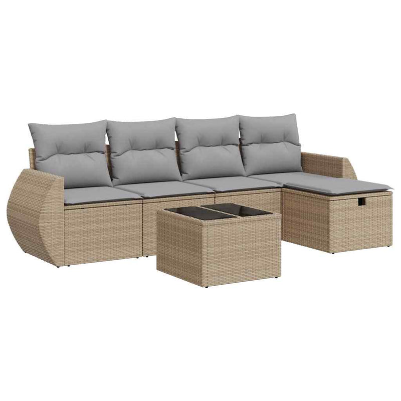 Set canapele de grădină cu perne, 6 piese, bej, poliratan