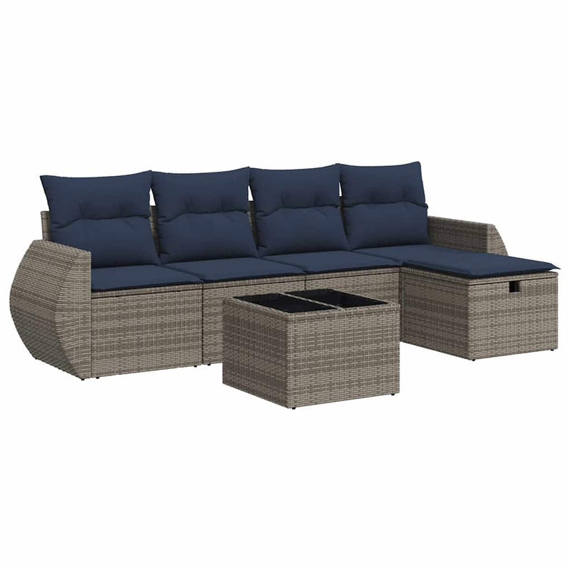 Set mobilier grădină cu perne, 6 piese, gri, poliratan