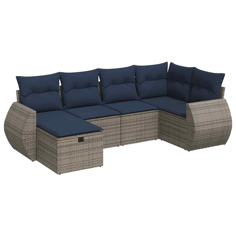 Set mobilier grădină cu perne, 6 piese, gri, poliratan