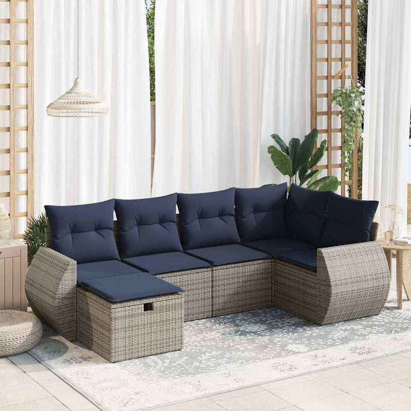 Set mobilier grădină cu perne, 6 piese, gri, poliratan