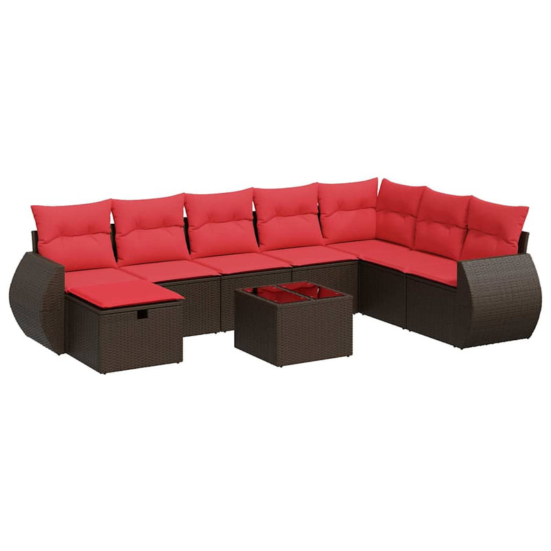 Set canapele de grădină cu perne, 9 piese, maro, poliratan