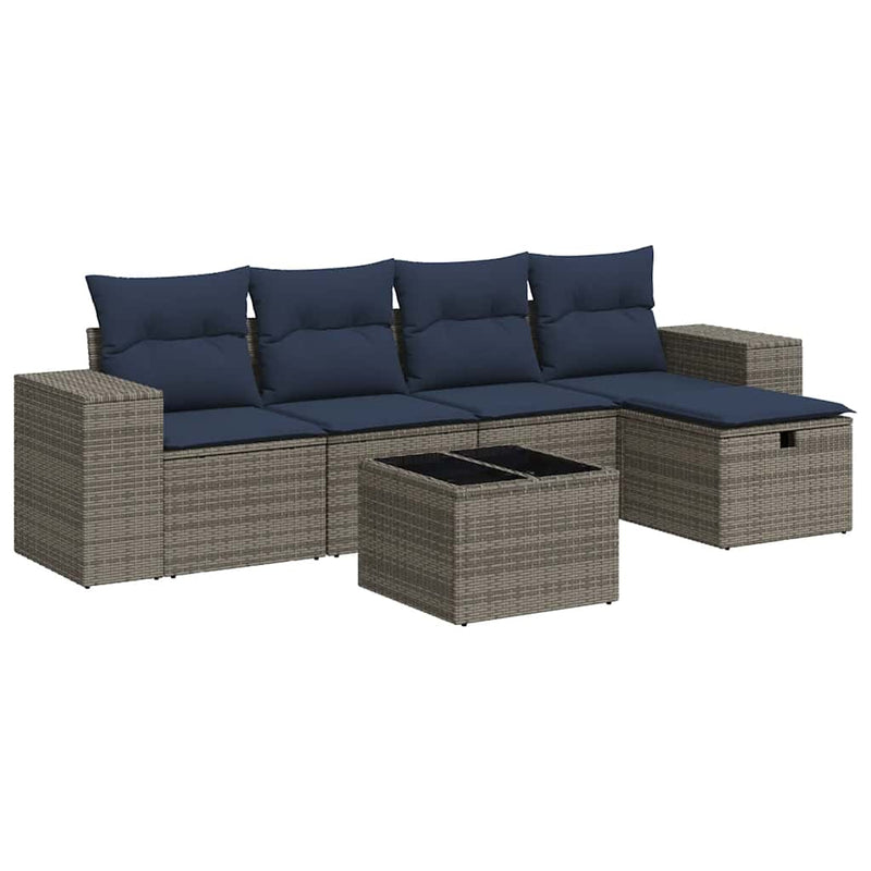 Set mobilier grădină cu perne, 6 piese, gri, poliratan