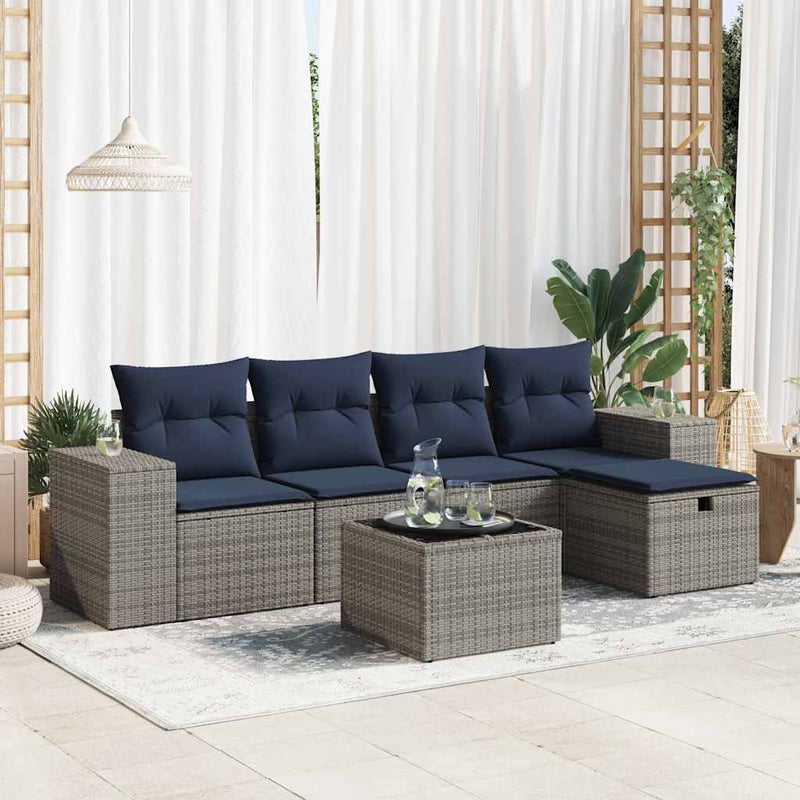 Set mobilier grădină cu perne, 6 piese, gri, poliratan