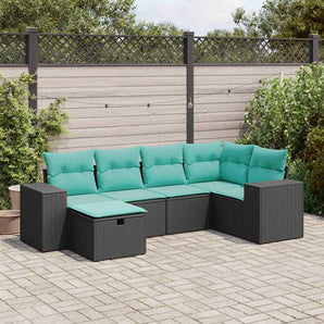 Set mobilier de grădină cu perne, 6 piese, negru, poliratan