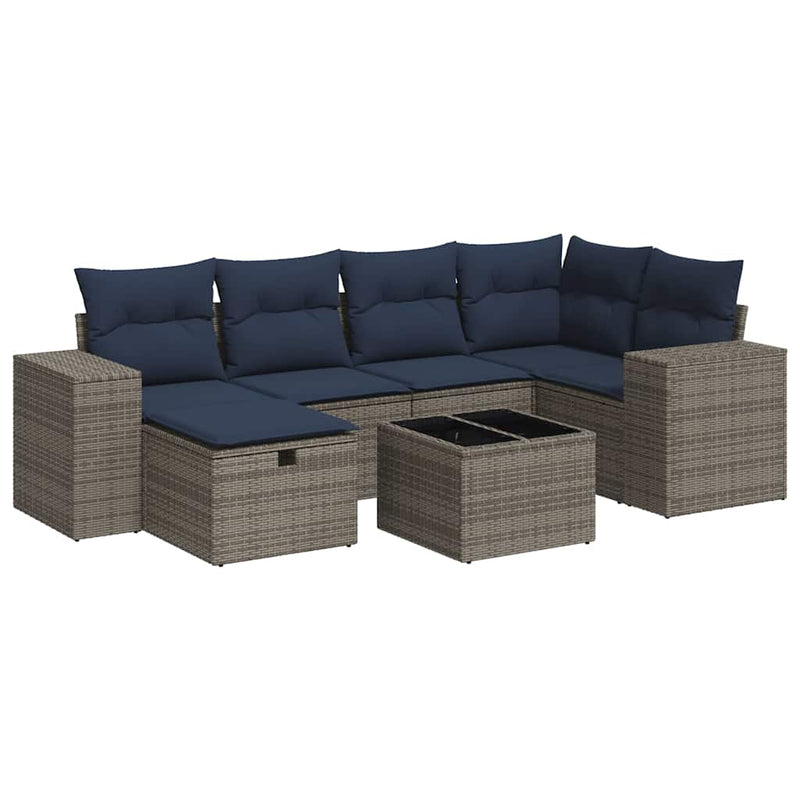 Set canapele de grădină, 7 piese, cu perne, gri, poliratan