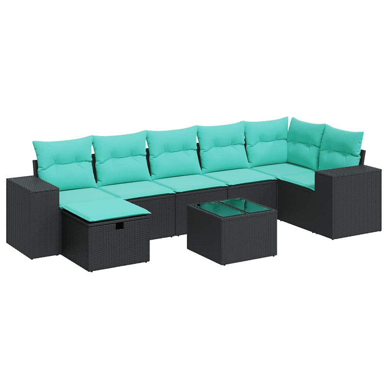 Set mobilier de grădină cu perne, 8 piese, negru, poliratan