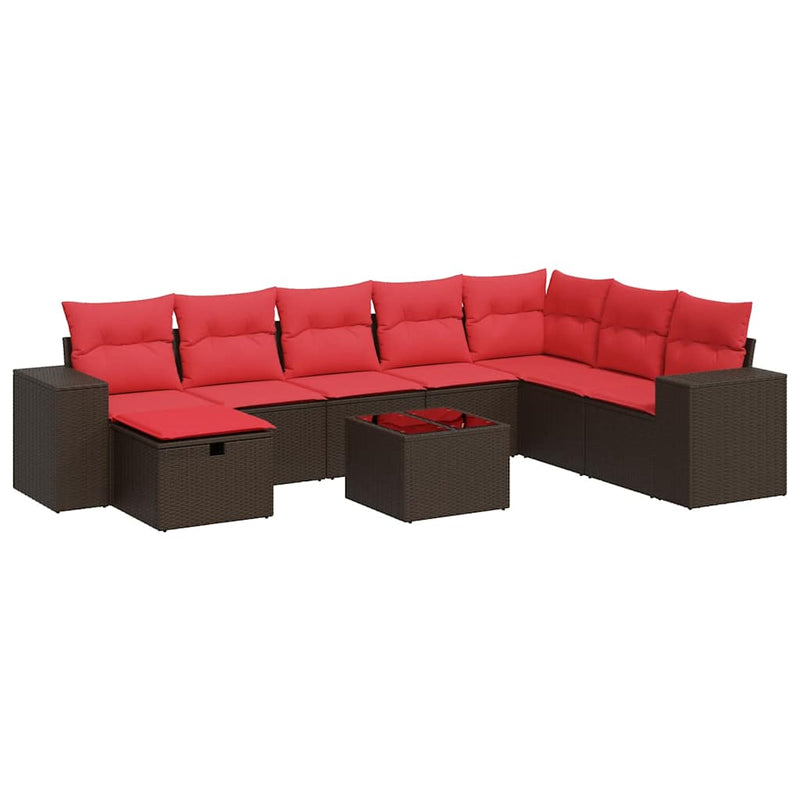 Set canapele de grădină cu perne, 9 piese, maro, poliratan