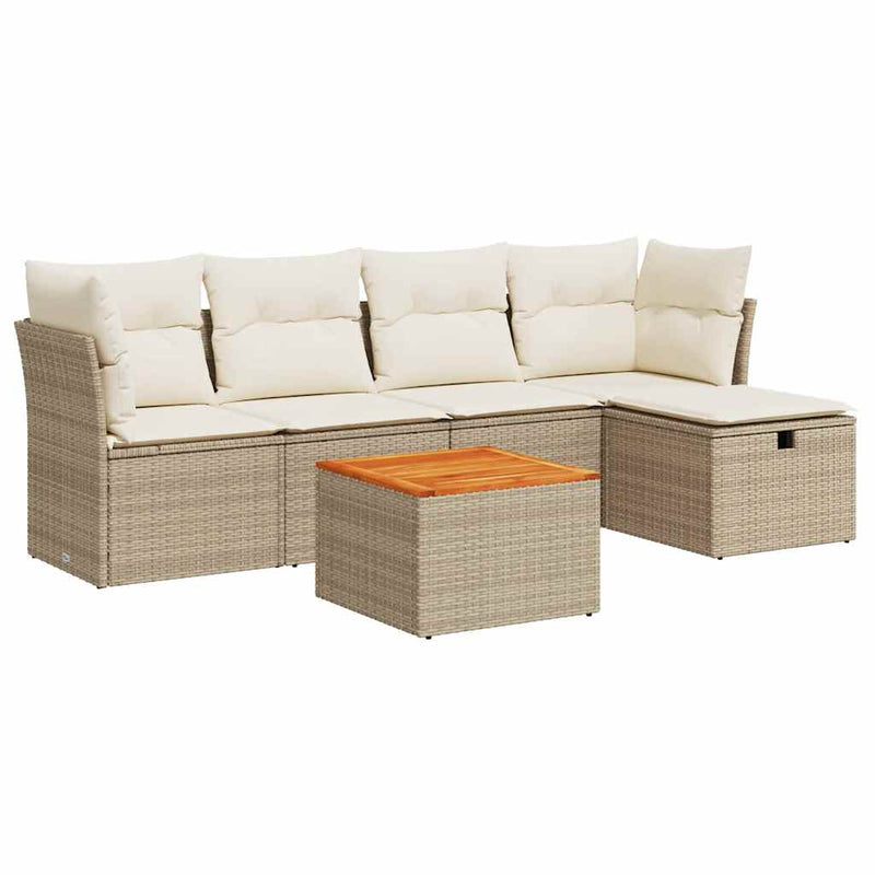 Set canapele de grădină cu perne, 6 piese, bej, poliratan