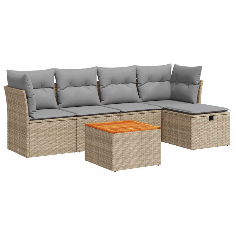 Set canapele de grădină cu perne, 6 piese, bej, poliratan