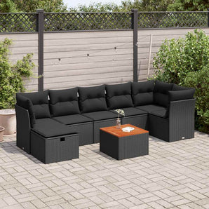 Set mobilier de grădină cu perne, 8 piese, negru, poliratan
