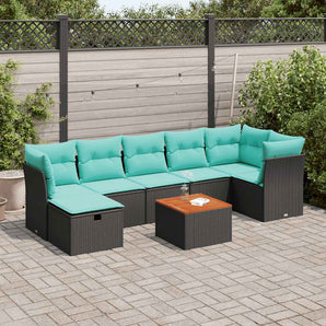 Set mobilier de grădină cu perne, 8 piese, negru, poliratan