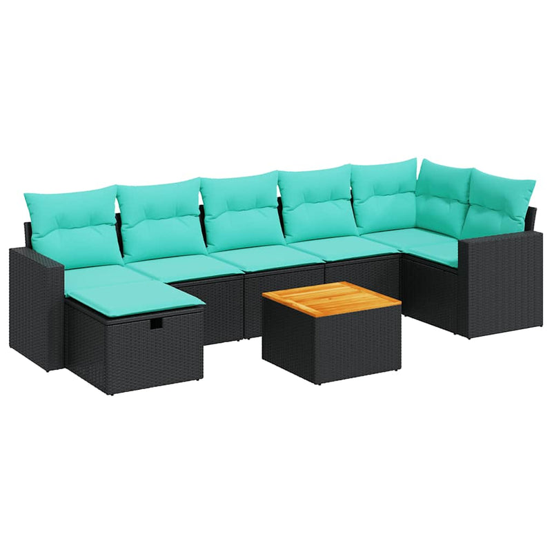 Set mobilier de grădină cu perne, 8 piese, negru, poliratan