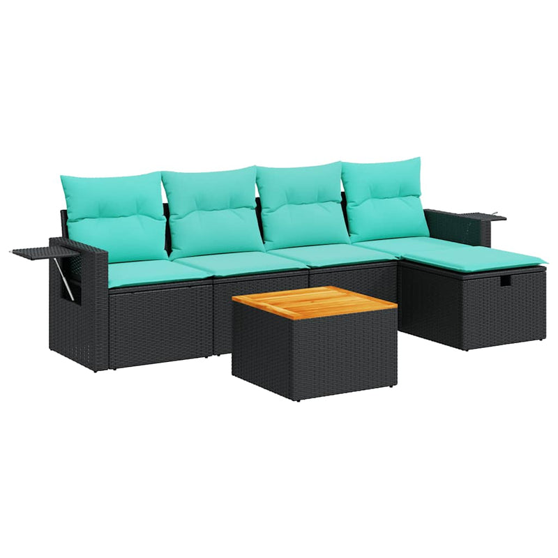 Set mobilier de grădină cu perne, 6 piese, negru, poliratan