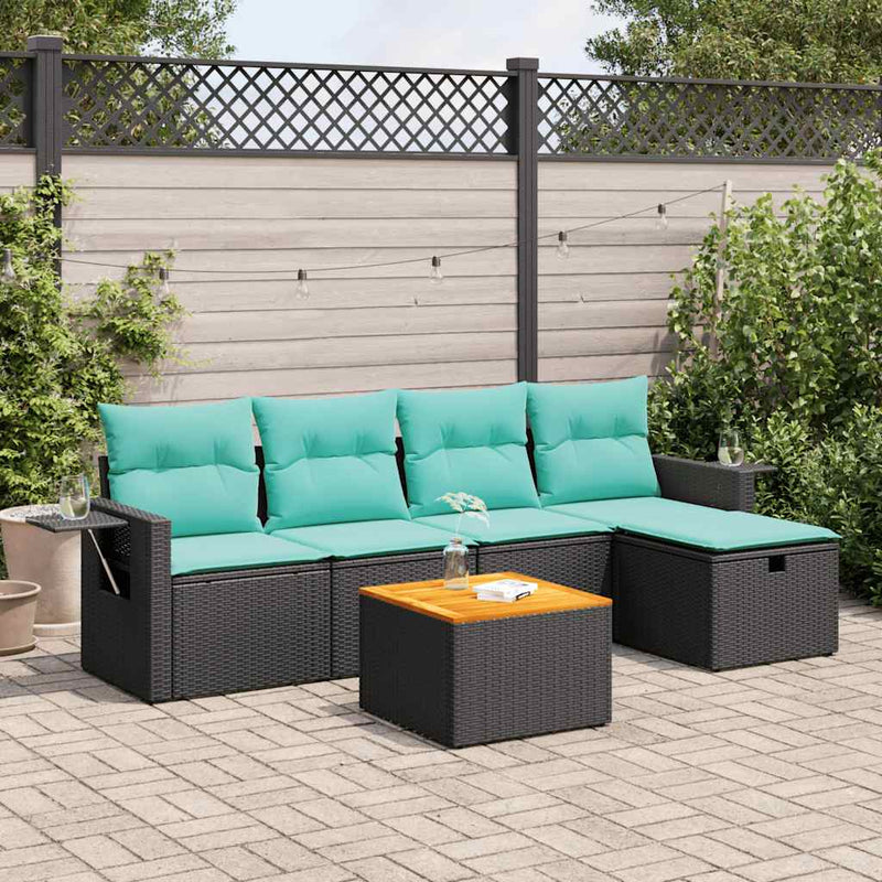 Set mobilier de grădină cu perne, 6 piese, negru, poliratan