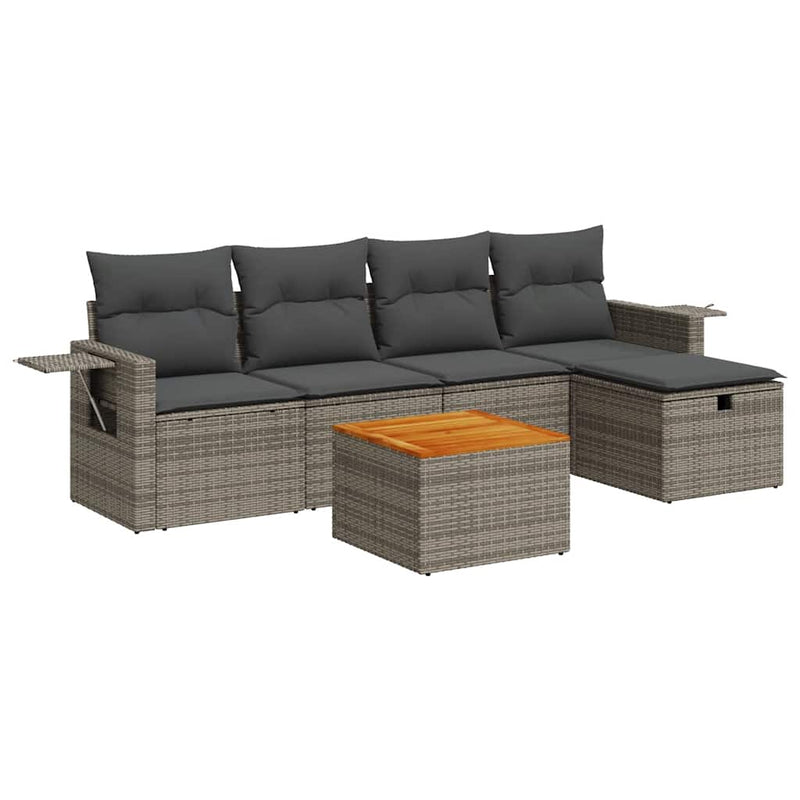 Set mobilier grădină cu perne, 6 piese, gri, poliratan