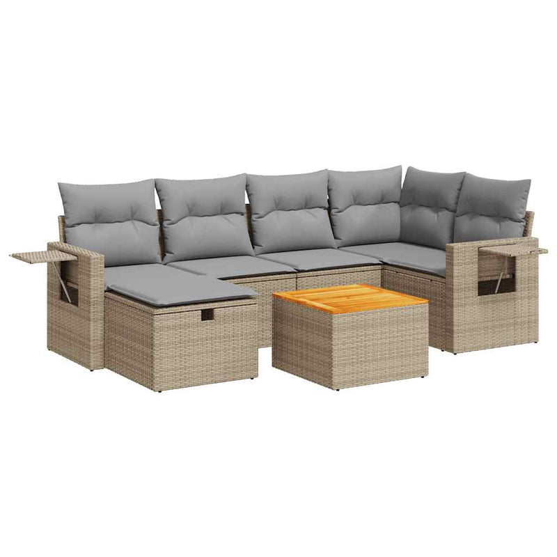 Set canapele de grădină, 7 piese, cu perne, bej, poliratan
