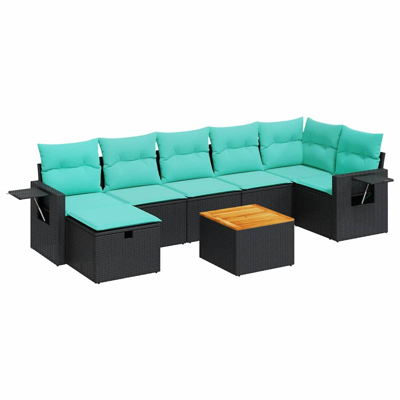 Set mobilier de grădină cu perne, 8 piese, negru, poliratan