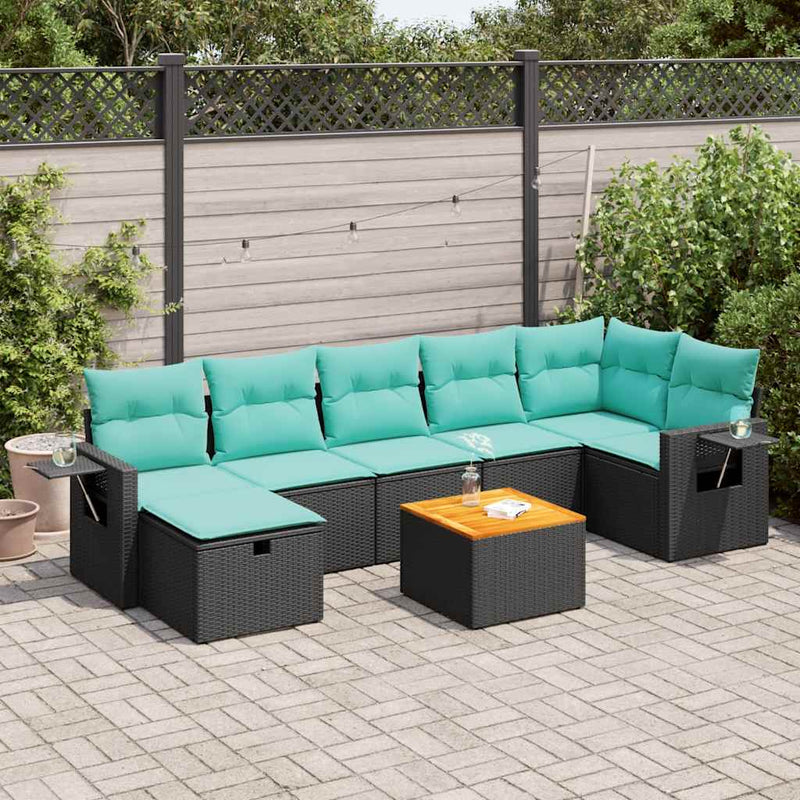 Set mobilier de grădină cu perne, 8 piese, negru, poliratan