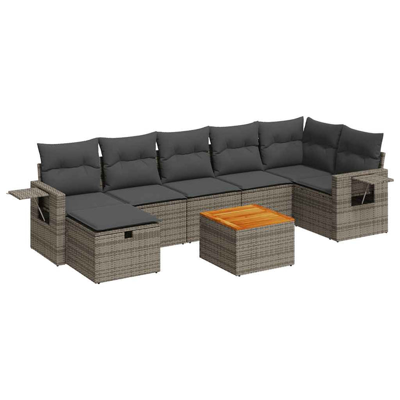 Set canapele de grădină cu perne, 8 piese, gri, poliratan