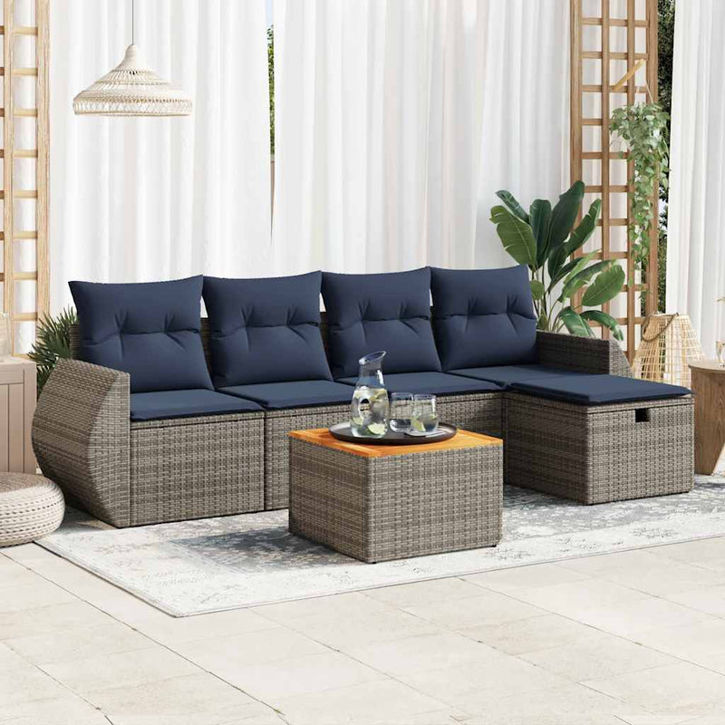 Set mobilier grădină cu perne, 6 piese, gri, poliratan