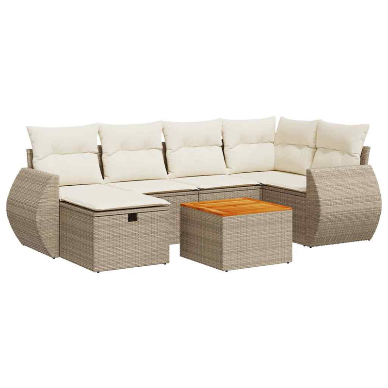 Set canapele de grădină, 7 piese, cu perne, bej, poliratan