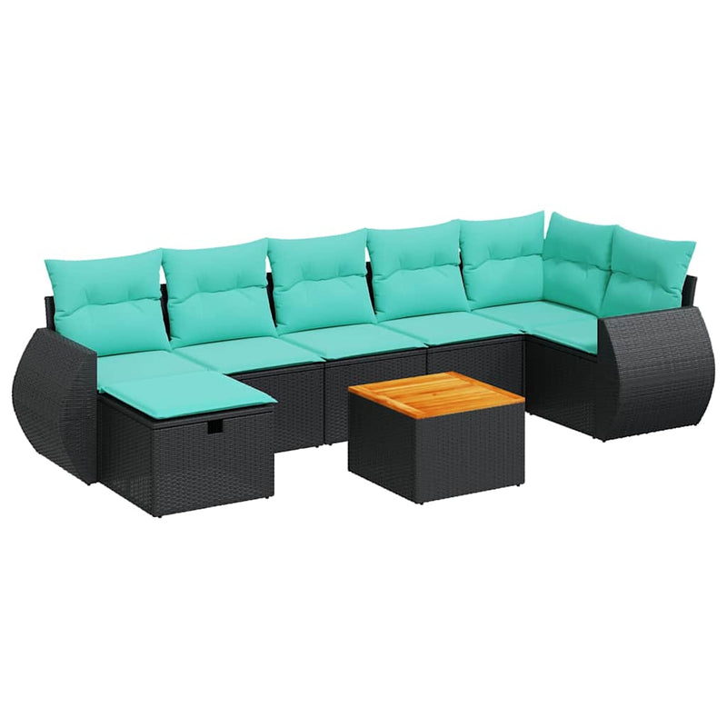 Set mobilier de grădină cu perne, 8 piese, negru, poliratan