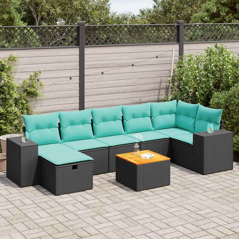 Set mobilier de grădină cu perne, 8 piese, negru, poliratan